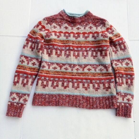 Sundance Mock Neck Aztec Sweater-Small-Lambswool-Angora Rabbit-Geometric-Muted - Picture 1 of 8